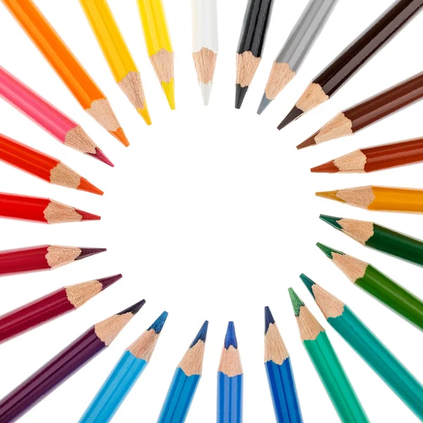 Colored pencils stacked in a circle isolated on white background — Stock Photo, Image