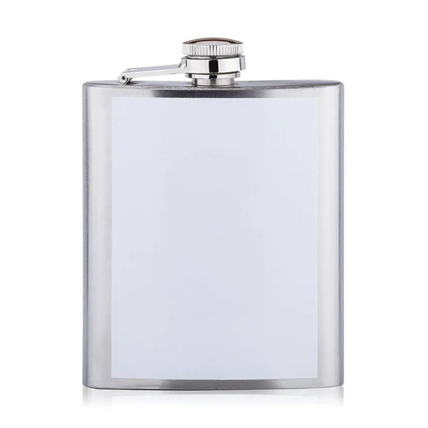 Stainless Hip Flask Alcohol Isolated White Background — Stock Photo, Image