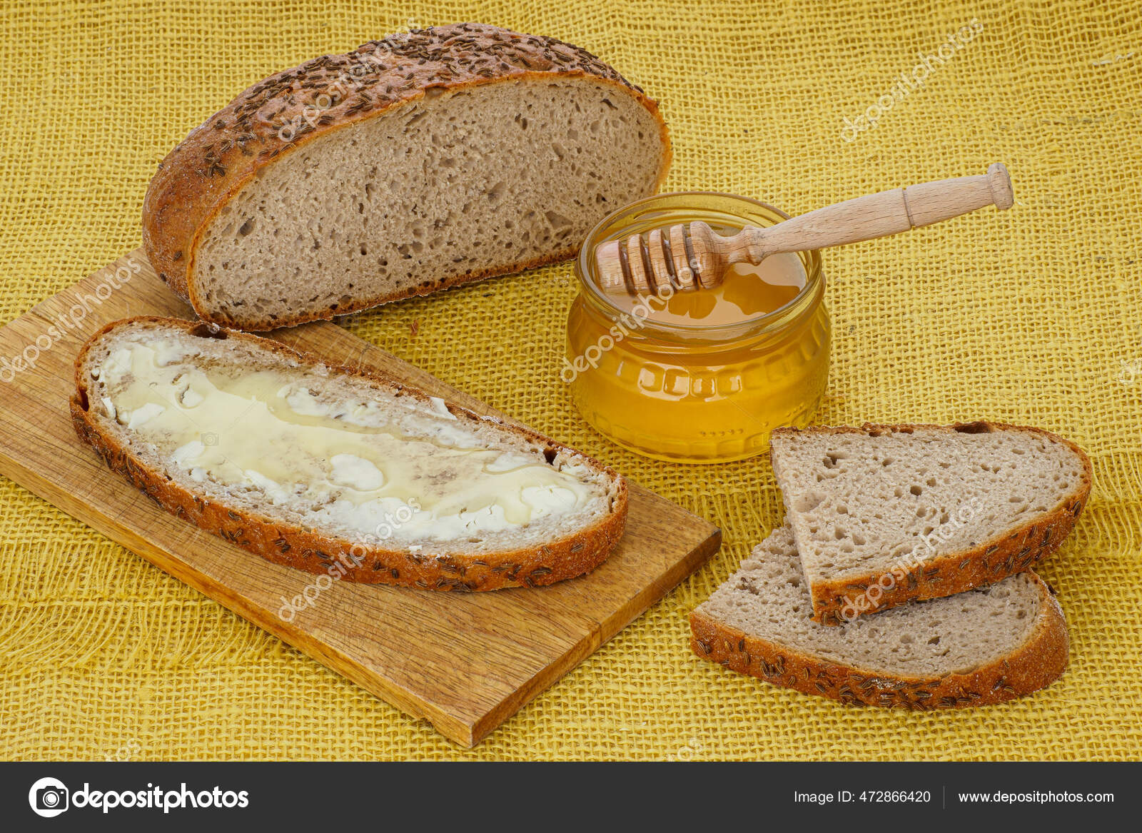 Slice Bread Butter Honey Breakfast Stock Photo by ©xtrekx 472866420