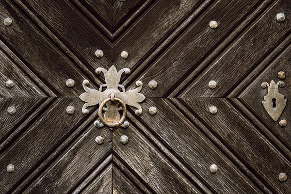 Porta Madeira Com Alças Ferro Porta Madeira Antiga Detalhe Fundo — Fotografia de Stock