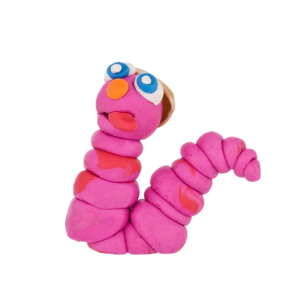 Aardworm uit plasticine geïsoleerd op witte achtergrond — Stockfoto