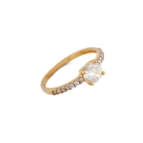 白い背景にダイヤモンド指輪ゴールド — ストック写真