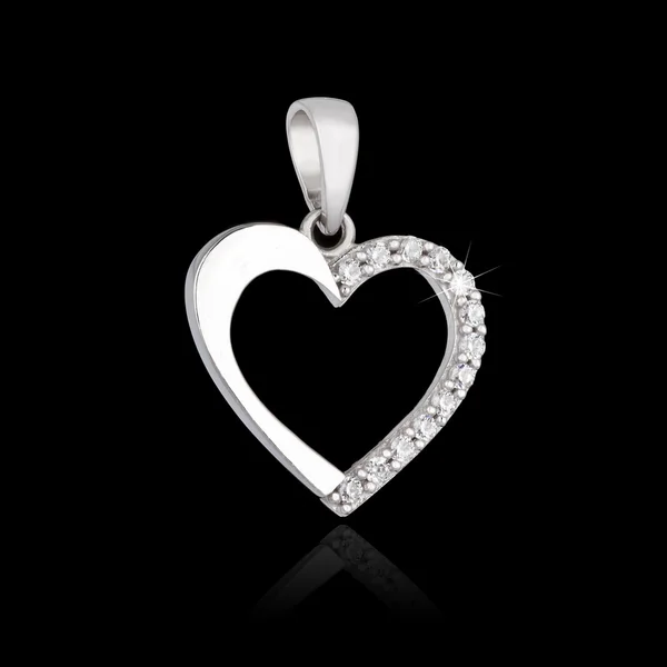 Silver diamond pendant in shape of heart — Stock Photo, Image