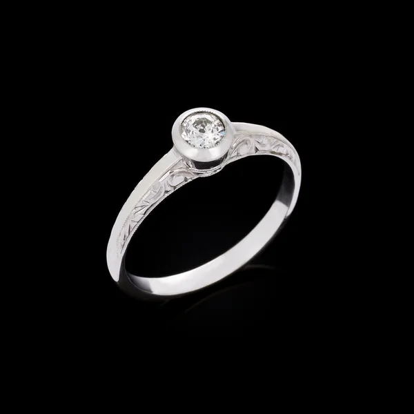 Engagement diamond ring on black background — Stock Photo, Image