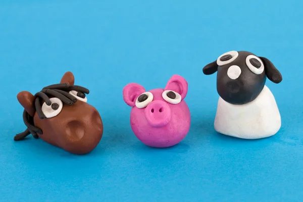 Cute plasticine collection d'animaux de ferme - Cochon, cheval, mouton . — Photo