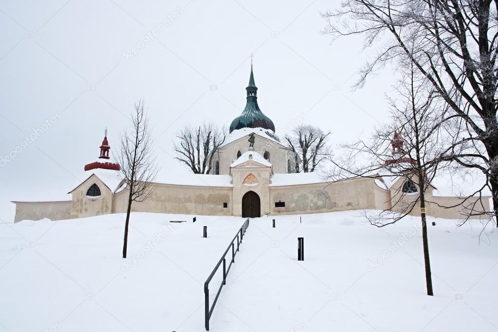 Pilgrimage church of Saint John of Nepomuk at Zelena Hora in winter, Zdar nad Sazavou, Czech Republic - baroque architect Jan Sa