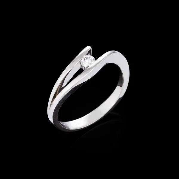 Engagement diamond ring on black background — Stock Photo, Image