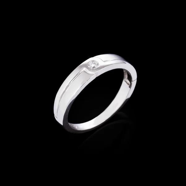 Engagement diamond ring on black background — Stock Photo, Image