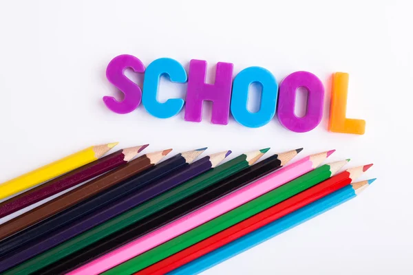 School stationery on white background — Stok fotoğraf
