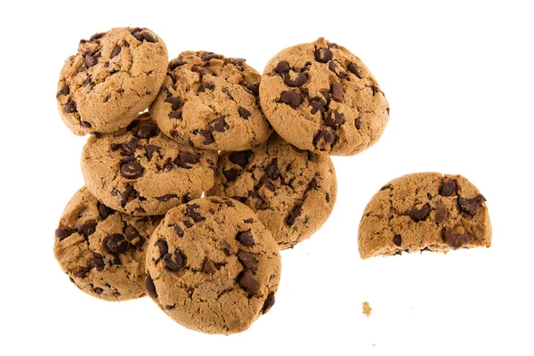 Chocolate Chip Cookies isoliert auf weißem Hintergrund. — Stockfoto