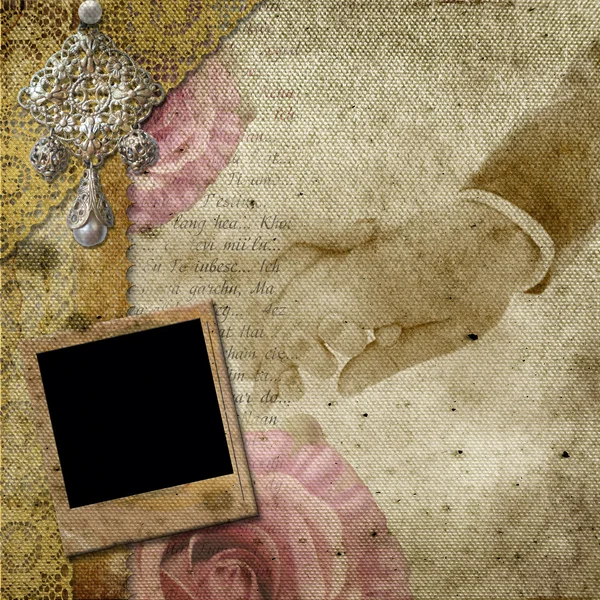 Fondo vintage con marcos, rosas, encaje, texto I Love you, ha — Foto de Stock