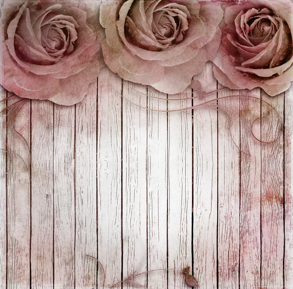 Fondo de madera con rosas — Foto de Stock