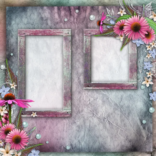 Greeting card with frame, flowers — Stock Photo, Image