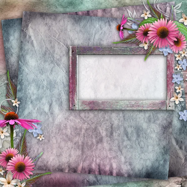 Greeting card with frame, flowers — Stock Photo, Image