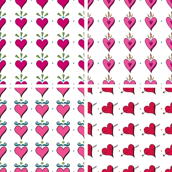 Modello di cuore doodle senza soluzione di continuità — Vettoriale Stock
