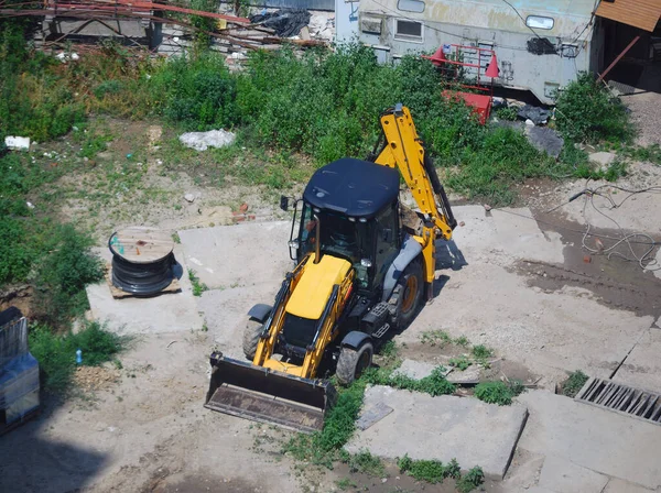 Escavadora Amarela Escavadora Ensacadora Canteiro Obras — Fotografia de Stock