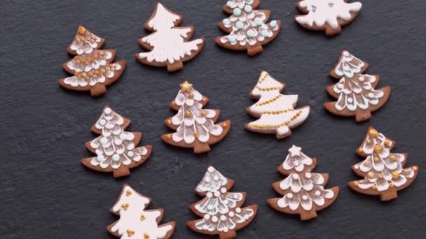 Vue Dessus Des Biscuits Rotatifs Pain Épice Arbres Noël Sur — Video