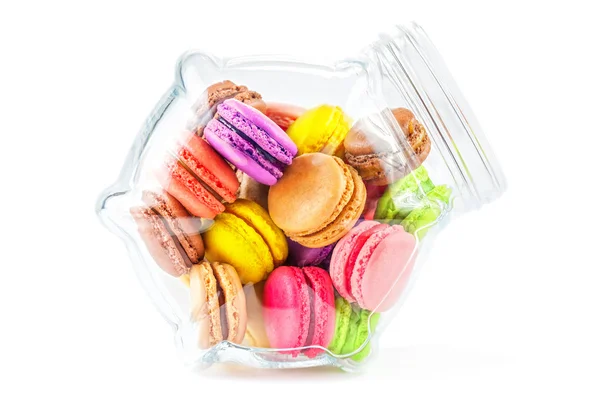 French colorful macarons in a glass jar — Stock Photo, Image