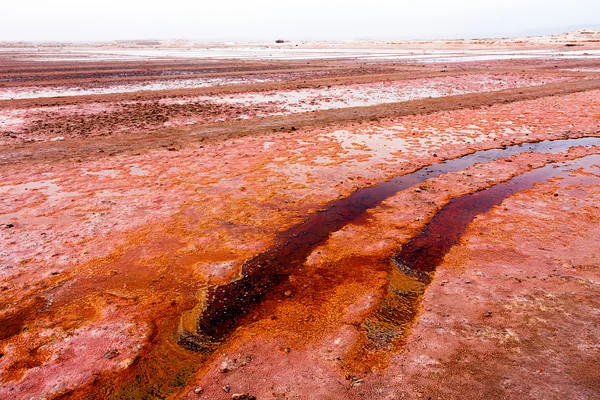 Red minerals in salt evaporation ponds in Cape Verde — Stock Photo, Image