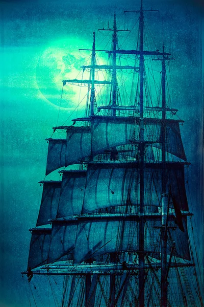 Nave pirata che naviga verso la Luna — Foto Stock