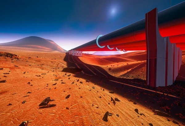 Water pipelines on Mars, future industrial construction — Stock Photo, Image
