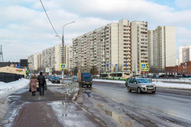 Zelenograd, Rusya - 20 Şubat 2016. Şehir ve sokak Andreevka görünümü