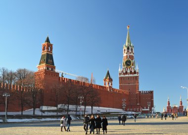 Moscow, Rusya Federasyonu-Şubat 18.2016. Kremlin'in Vasilyevsky Spusk dan görünüm
