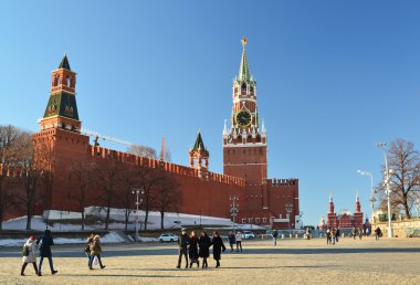 Moscow, Rusya Federasyonu-Şubat 18.2016. Kremlin'in Vasilyevsky Spusk dan görünüm
