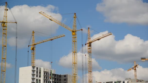 Grúas de construcción contra el cielo — Vídeos de Stock