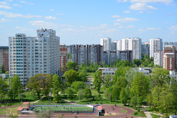 Москва, Россия - 13 мая 2016 года. Зеленоградская панорама с высоты
