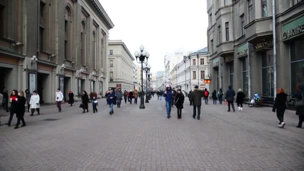 모스크바, 러시아-2 월 21.2016. 센터에서 오래 된 Arbat 보행자 거리 — 비디오