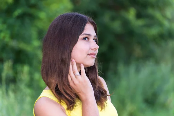 Retrato de chica con el pelo oscuro en la naturaleza —  Fotos de Stock