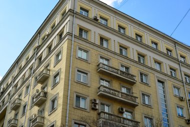 Moskova, Rusya - 14 Mart 2016. Bahçe Çemberinde Stalinist Ev Mimarı