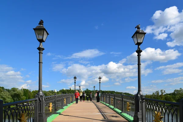 Moscow, Russia - June 08. 2016. People go on footbridge in museum Tsaritsyno Museum — Stock Photo, Image