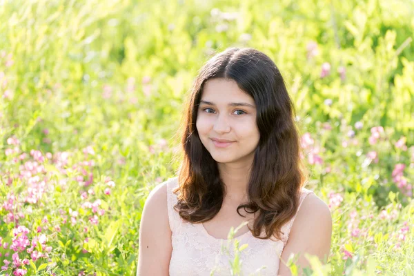 Menina adolescente no belo prado — Fotografia de Stock