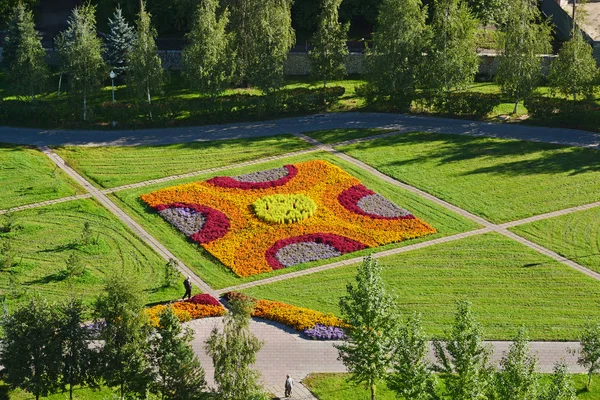Top view of flowerbed in Zelenograd of Moscow, Russia — Stock Image Top view of flowerbed in Zelenograd of Moscow, Russia Royalty Free Stock Photos