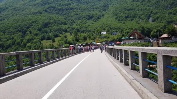 Plewlja, Montenegro - 11. Juni. 2019. Dzhurdzhevich Brücke über den Fluss Tara — Stockvideo