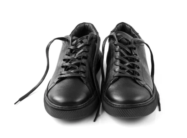 Black Leather Men Shoes White Background — Stock Photo, Image