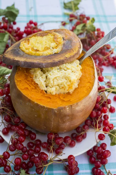 Dairy millet porridge baked in  pumpkin — Stock Photo, Image