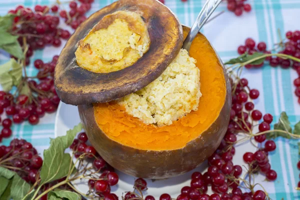 Dairy millet porridge baked in  pumpkin — Stock Photo, Image