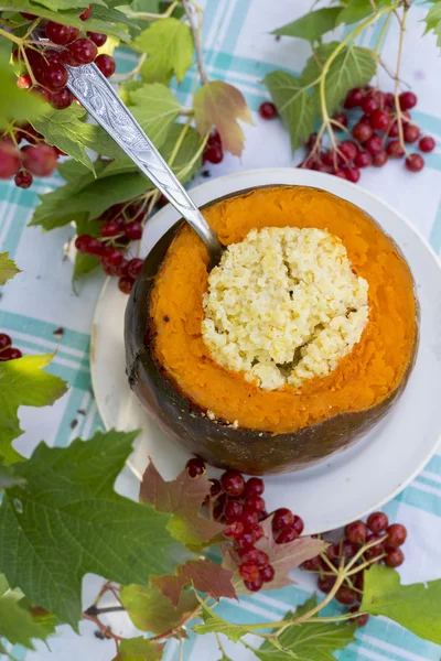 Dairy millet porridge baked in  pumpkin — Stock Photo, Image