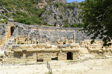 Demre, Türkiye - 16 Eylül, Myra, Türkiye'nin Likya şehri Greko-Romen antik tiyatroda.