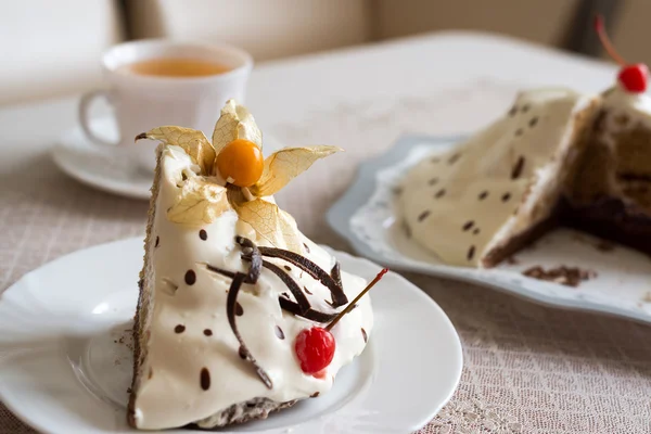 Yoghurt cake with chocolate and cherries — Stock Photo, Image