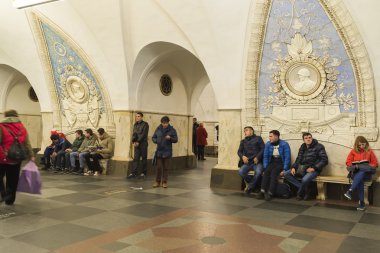 Moskova, Rusya 11.11.2014. Metro İstasyonu Taganskaya, Rusya Federasyonu. Moskova metrosu taşıyan 7 milyonun üzerinde yolcu günlük