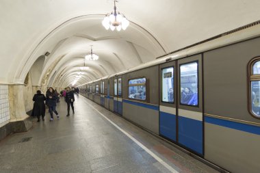 Moskova, Rusya 11.11.2014. Metro İstasyonu Taganskaya, Rusya Federasyonu. Moskova metrosu taşıyan 7 milyonun üzerinde yolcu günlük