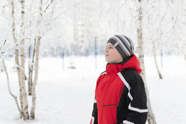 Ragazzo adolescente nel parco invernale — Foto Stock