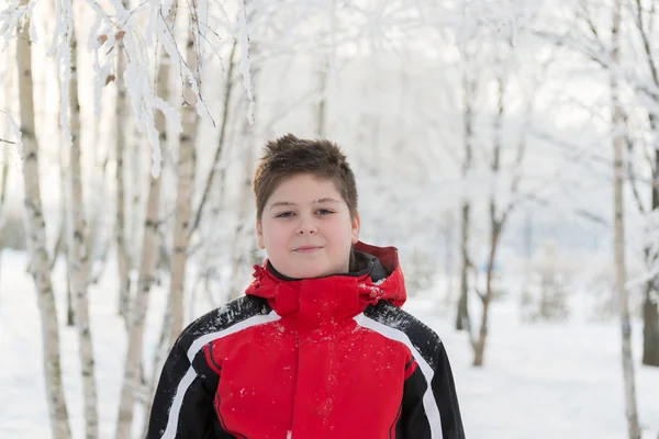 Menino adolescente no parque de inverno — Fotografia de Stock