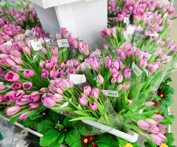 Blomsterbukett med mange forskjellige blomster – stockfoto