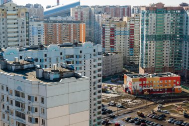 Moskova, Rusya - 10 Mart 2015, alan Moskova eteklerinde yeni binaların