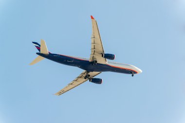 Moscow, Rusya Federasyonu-13 03 2015. Şair Tyutchev A330 Aeroflot adı. Aeroflot Rusya'nın en büyük havayolu şirketidir